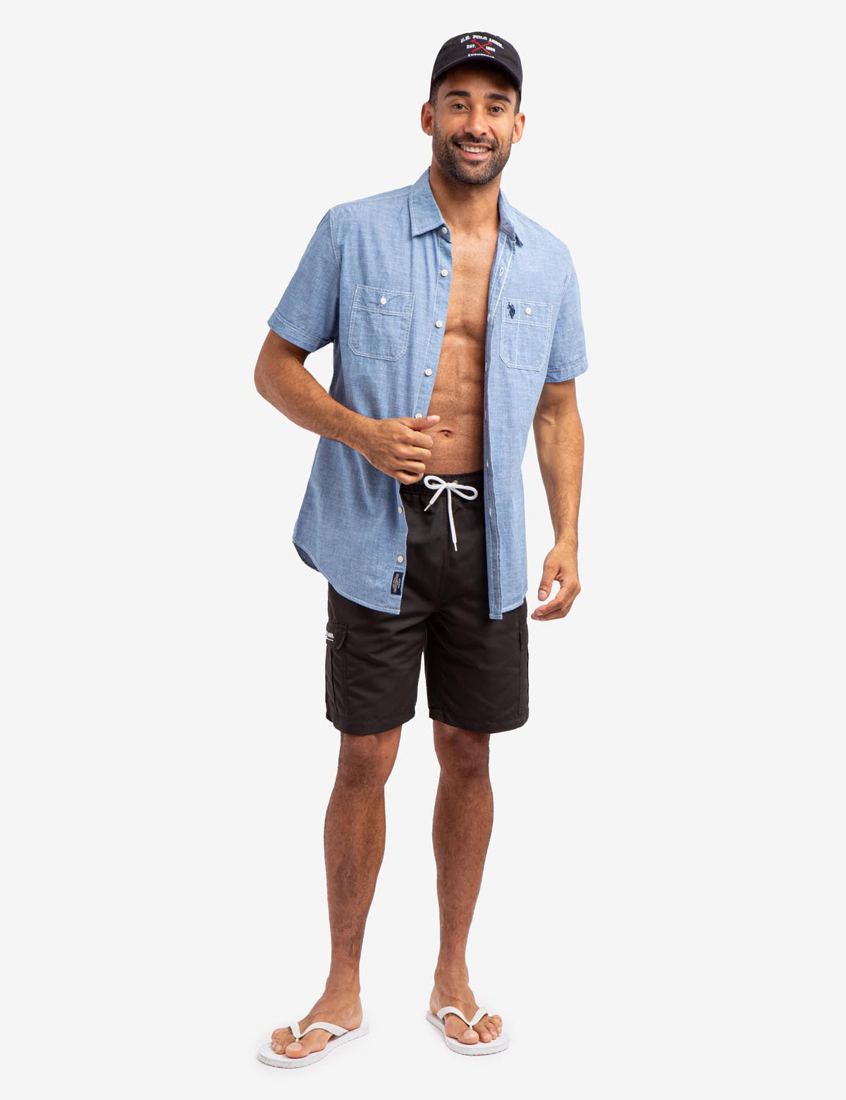 USPA 9" Cargo Swim Trunks with Elastic Waistband & Pockets