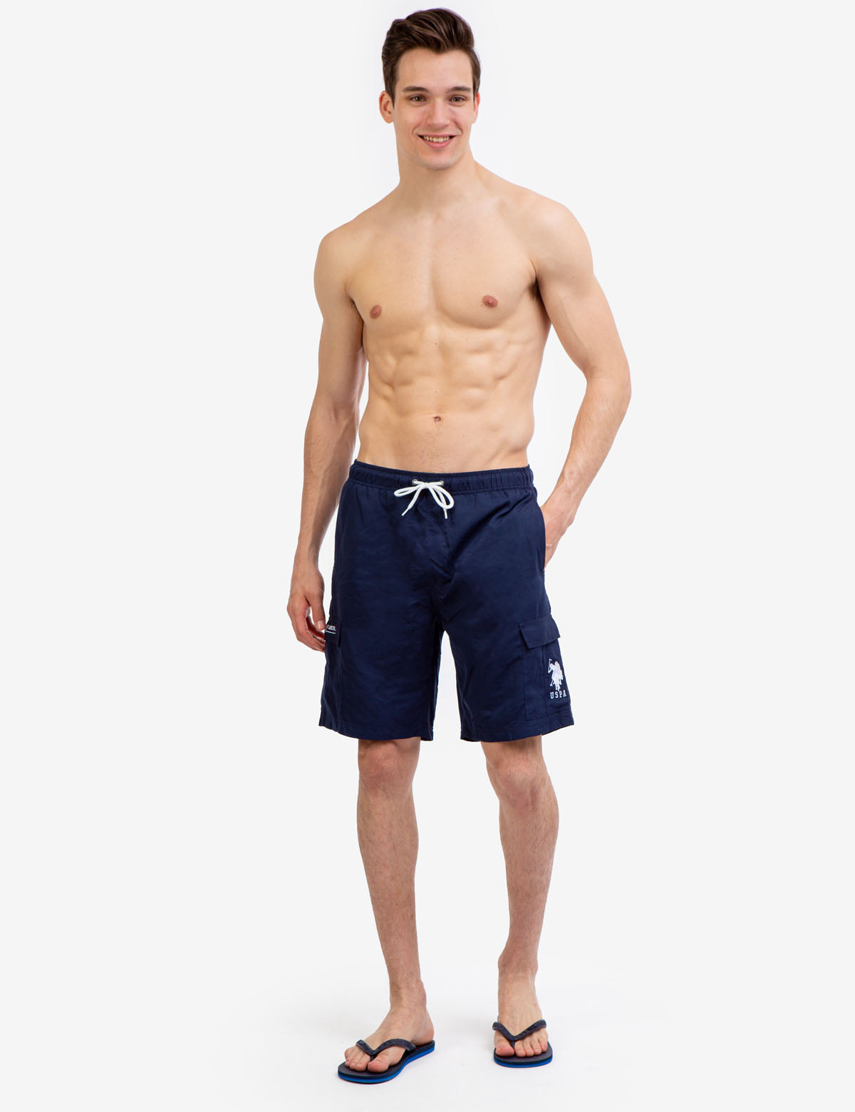 USPA 9" Cargo Swim Trunks with Elastic Waistband & Pockets