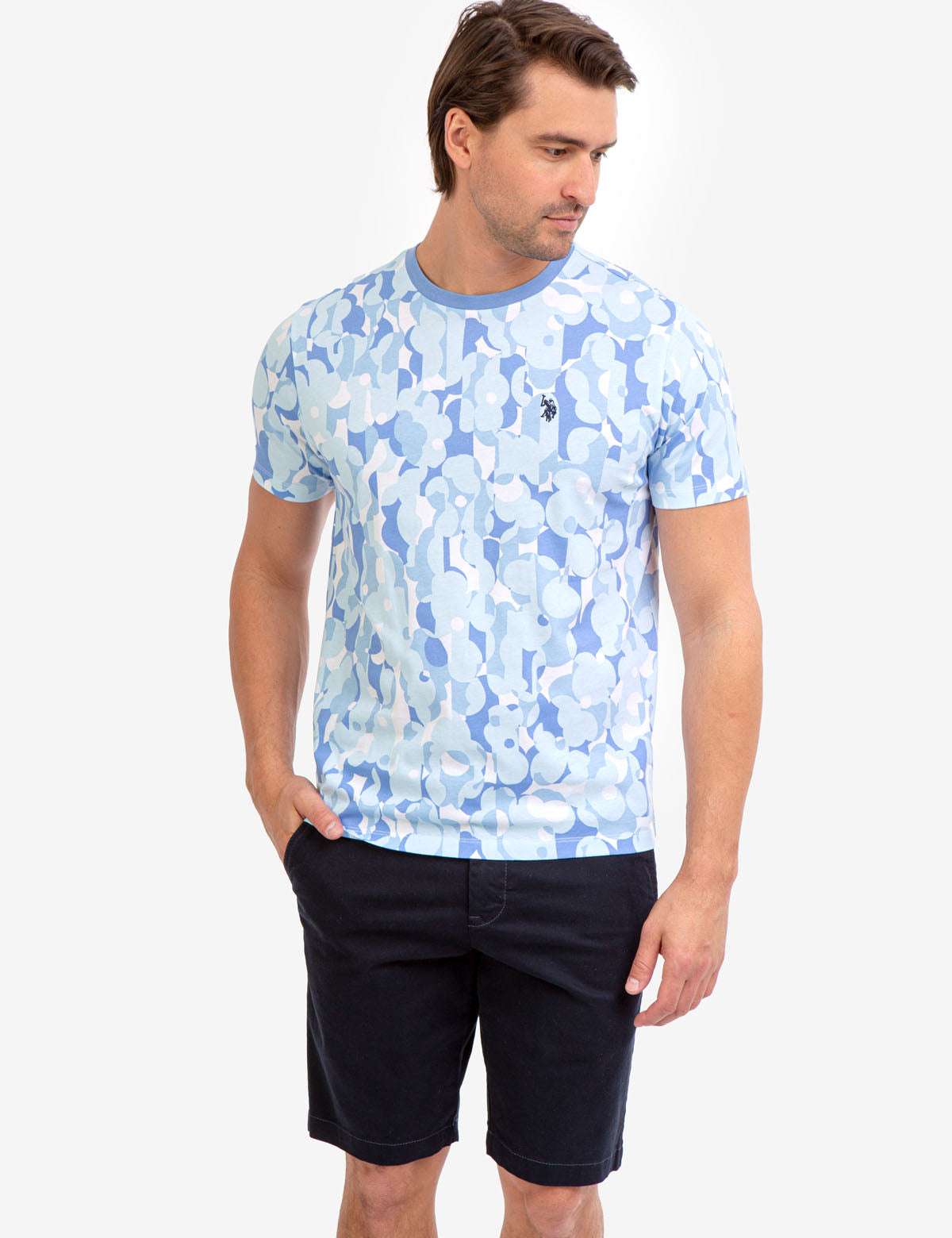 Floral Print Crew Neck T-Shirt with Embroidered Logo