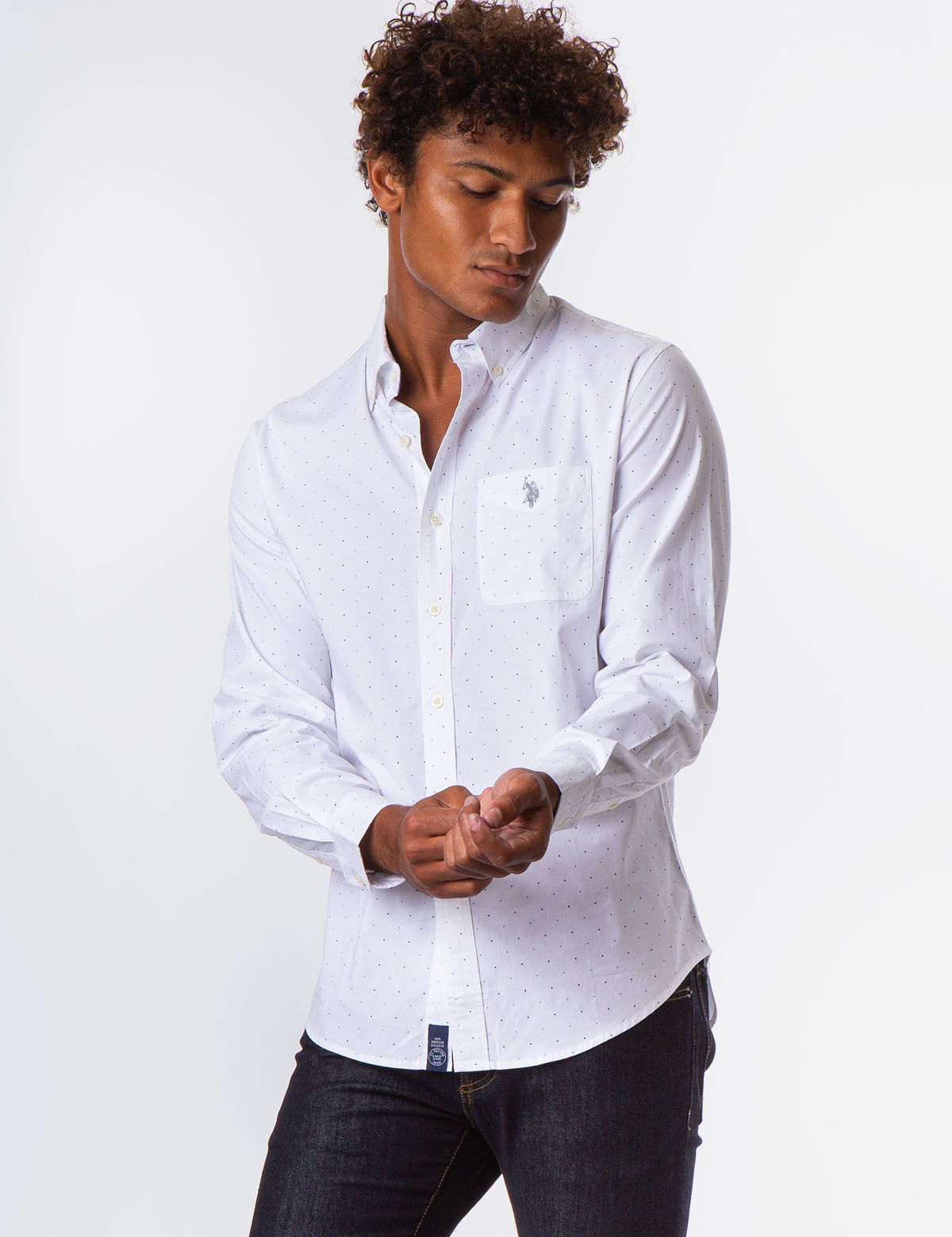 Men's All Over Dot Button-Up Shirt with Collar