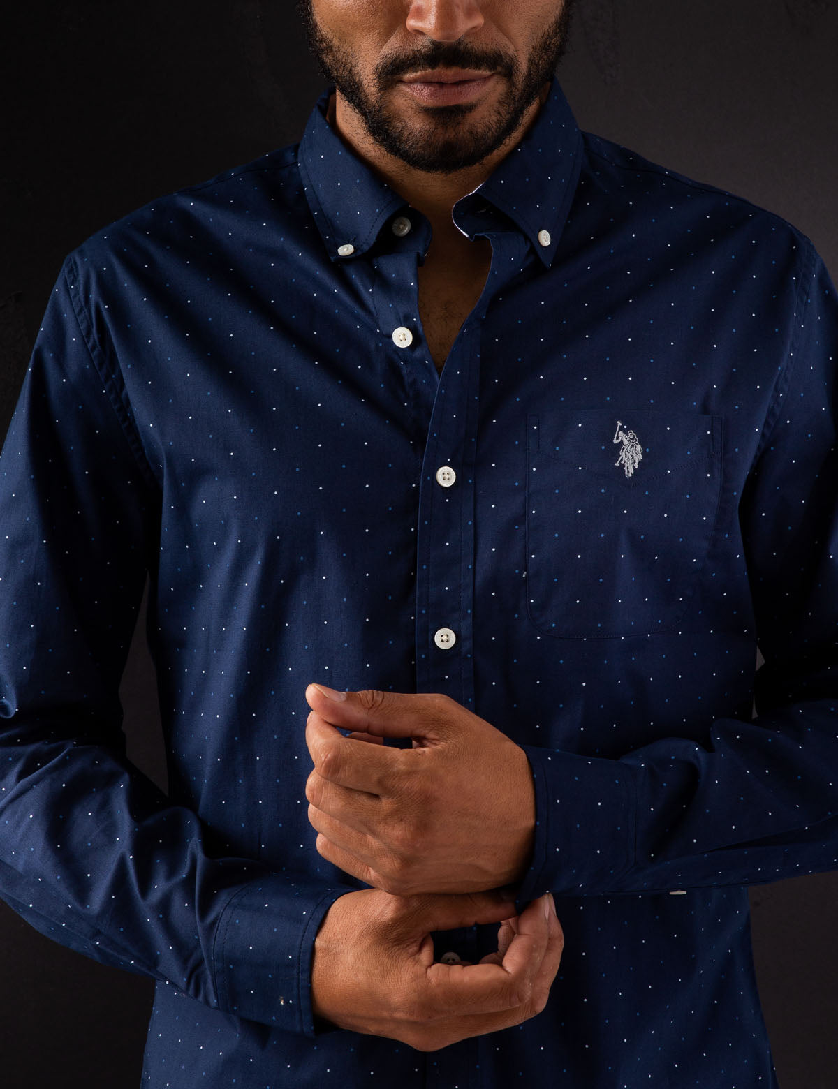 Men's All Over Dot Button-Up Shirt with Collar