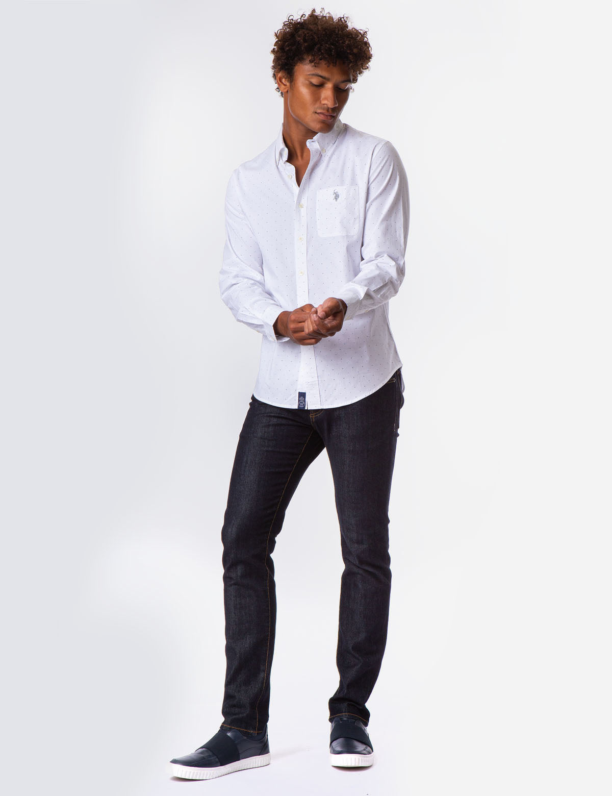 Men's All Over Dot Button-Up Shirt with Collar