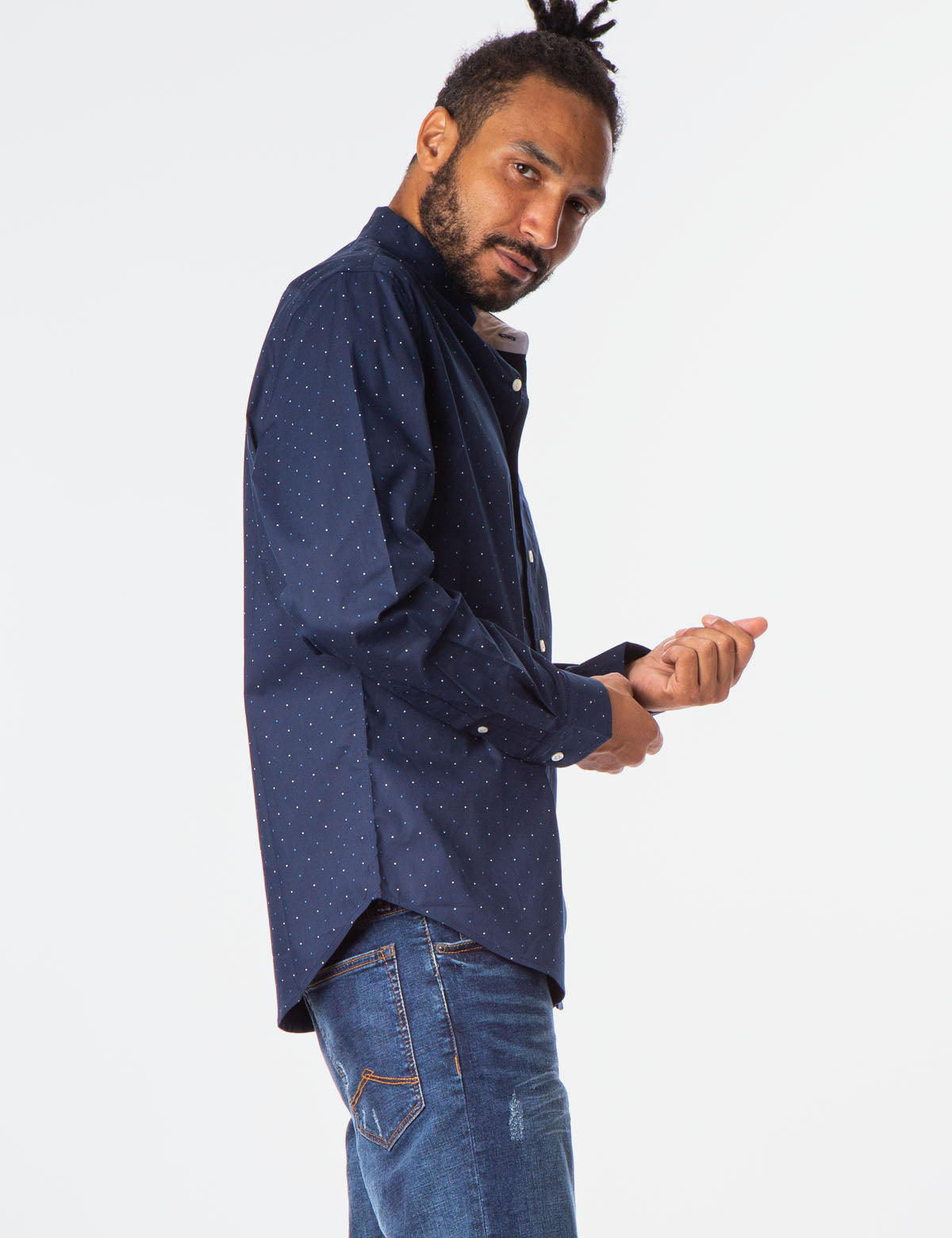 Men's All Over Dot Button-Up Shirt with Collar