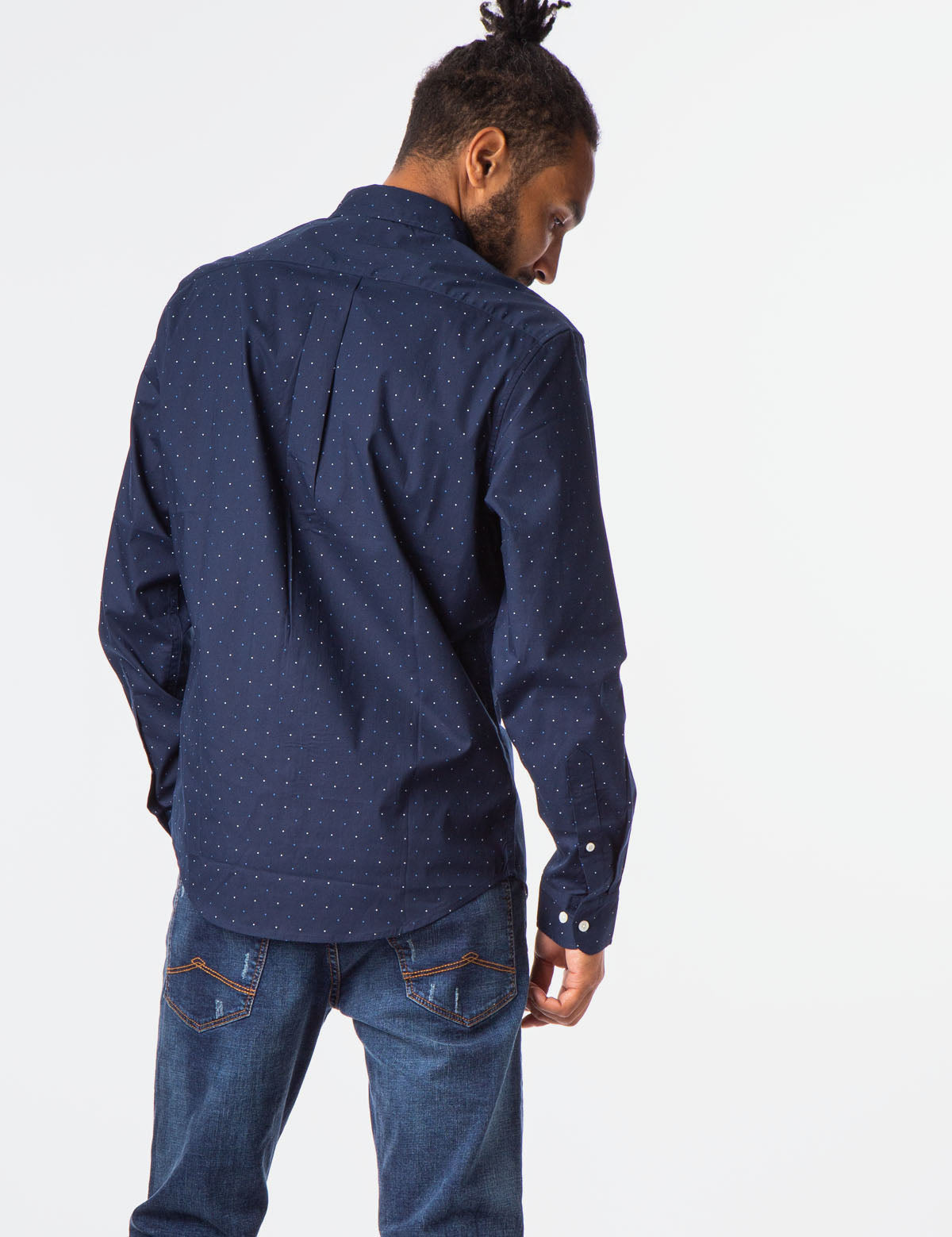 Men's All Over Dot Button-Up Shirt with Collar