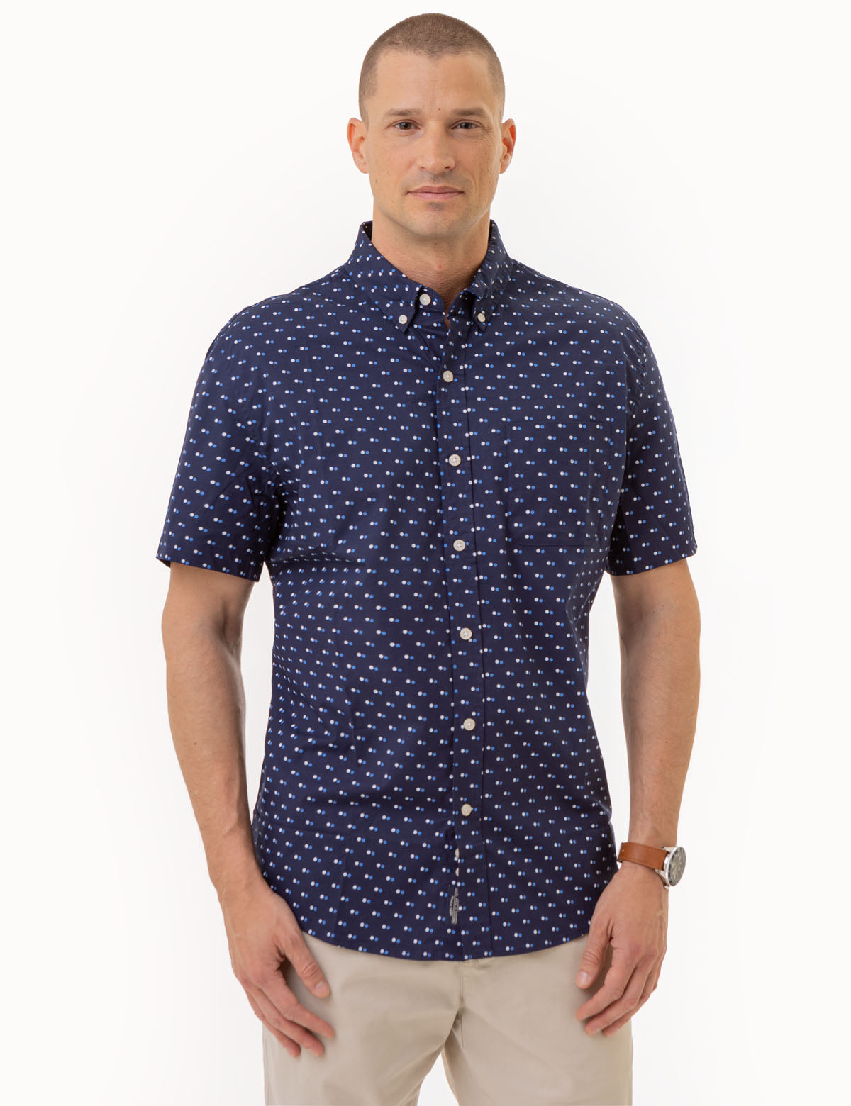 Double Dot Print Short Sleeve Shirt - Casual Polka Dot Top