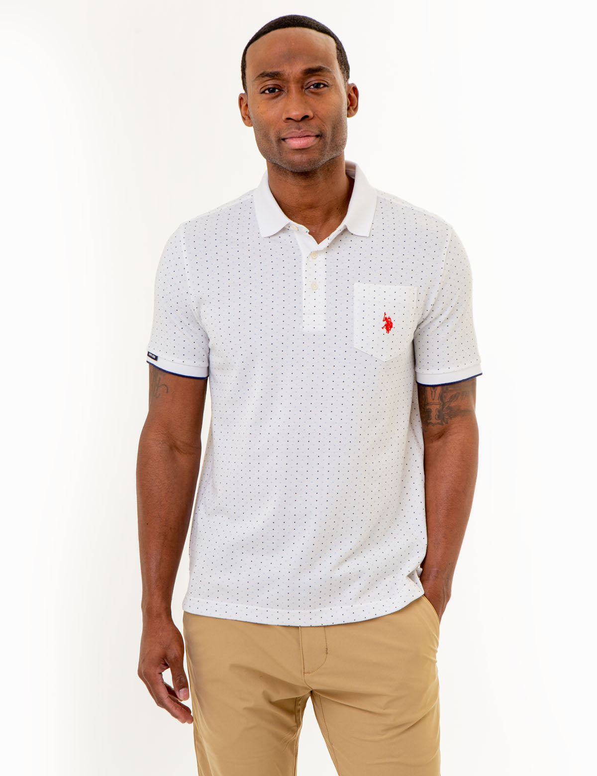 Double Mini Dot Print Polo Shirt - Stylish Casual Wear