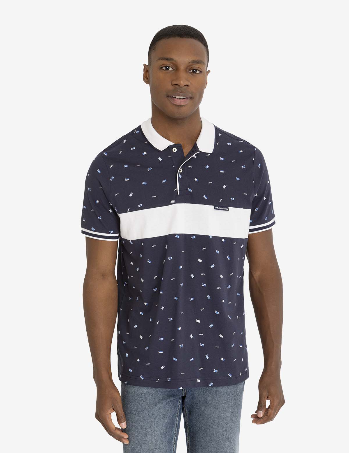 U.S. Polo Assn. Flag Print Cotton Jersey Polo Shirt