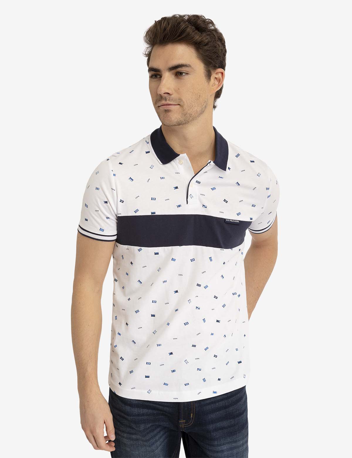 U.S. Polo Assn. Flag Print Cotton Jersey Polo Shirt