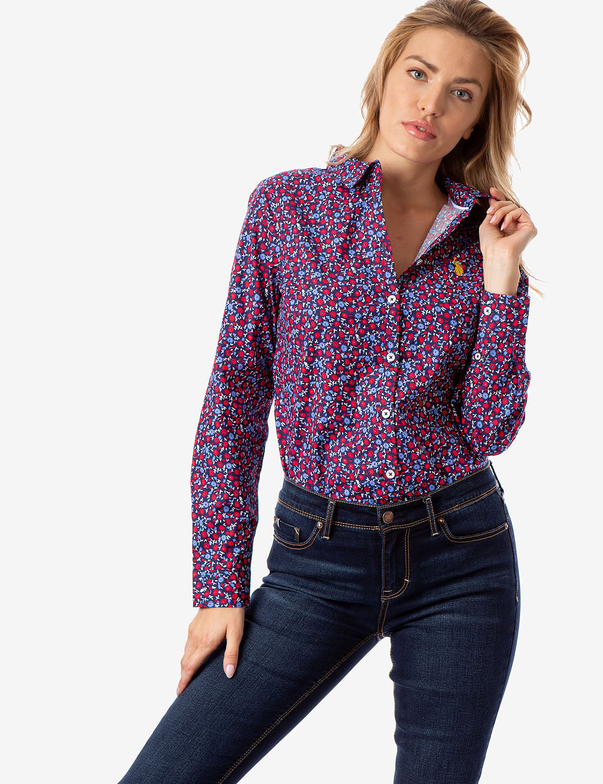 Floral Print Cotton Shirt with Button Cuffs