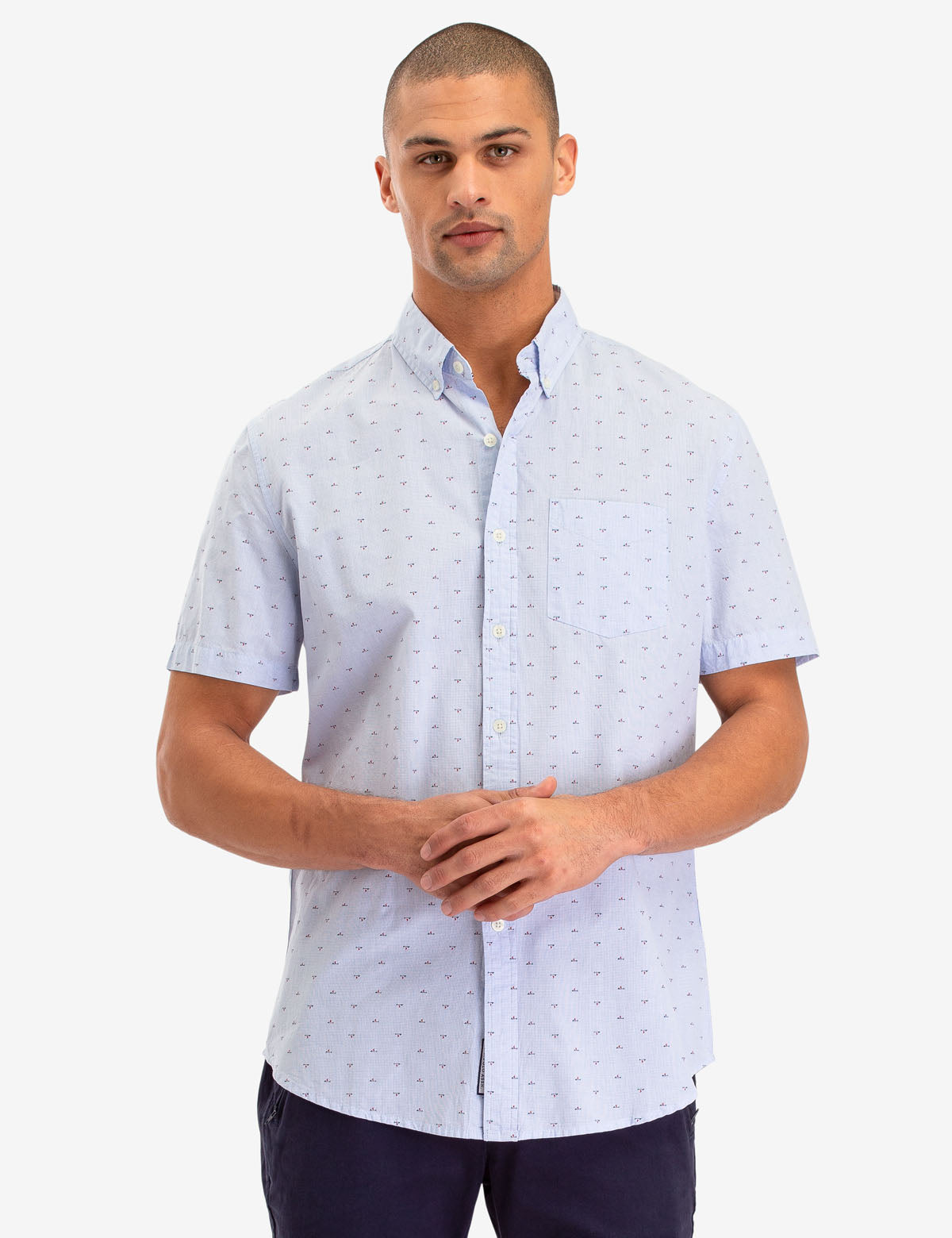 Men's Cotton Short Sleeve Shirt with All Over Mallet Print