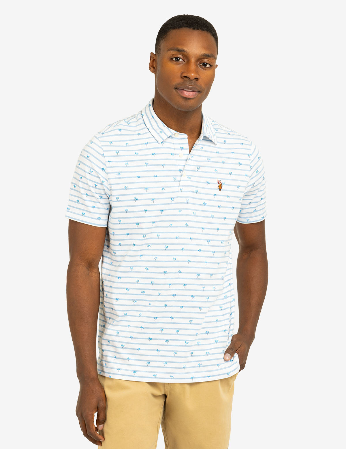 Tropical Print Jersey Polo Shirt - Palm Design Casual Wear