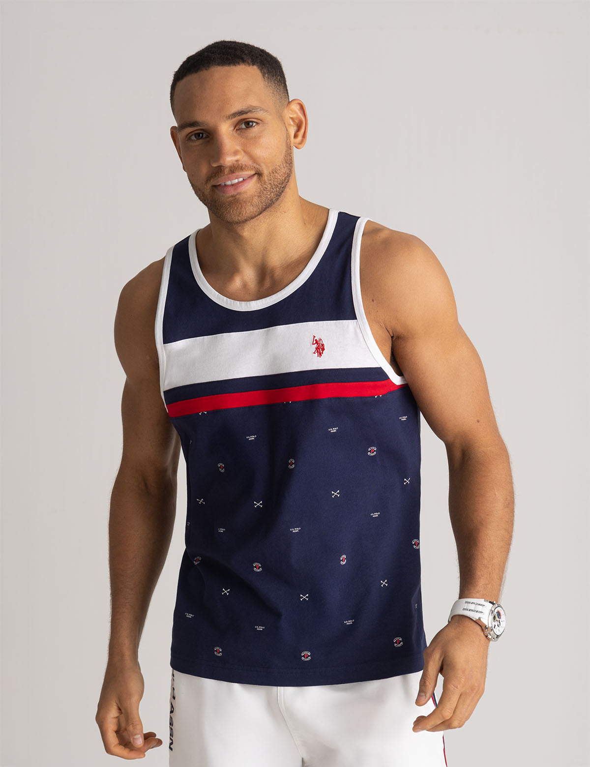 Color Block Jersey Muscle Tank - All Over Print Athletic Top