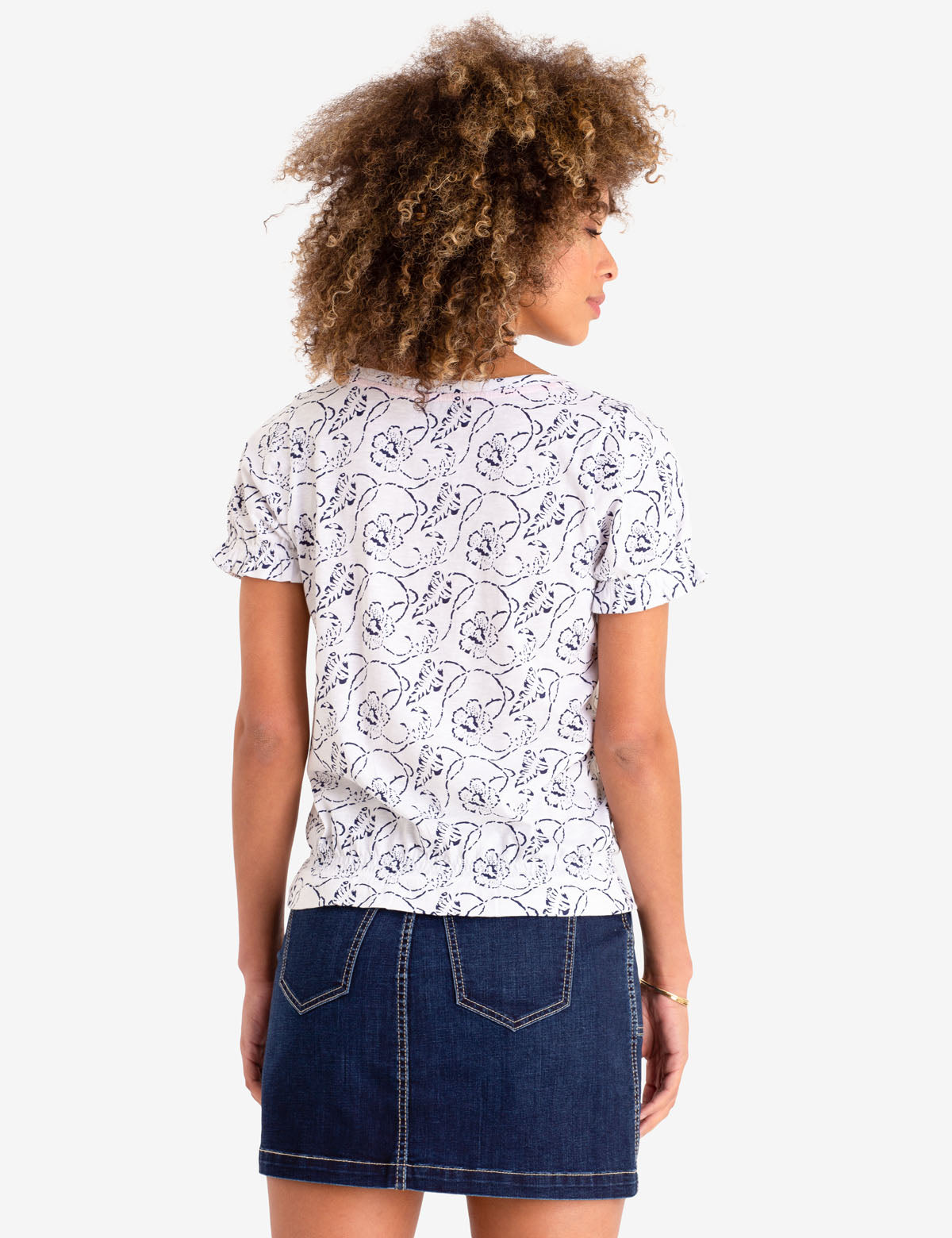 Floral Print Lace-Up Top with Short Sleeves