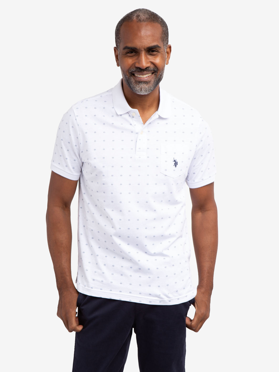 All Over Print Pique Polo Shirt with Rib Knit Cuffs