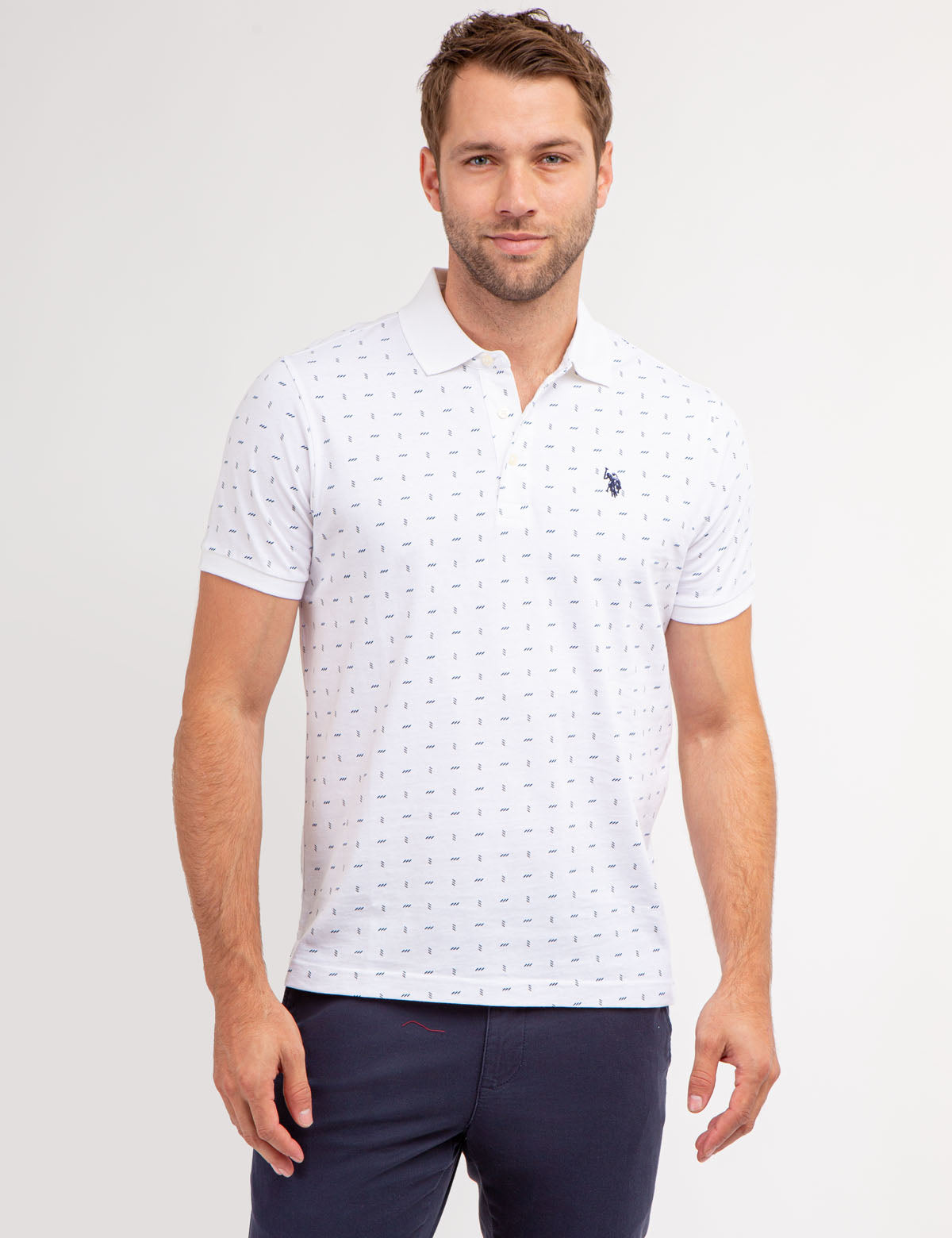 Men's Allover Print Cotton Polo Shirt with Embroidered Logo
