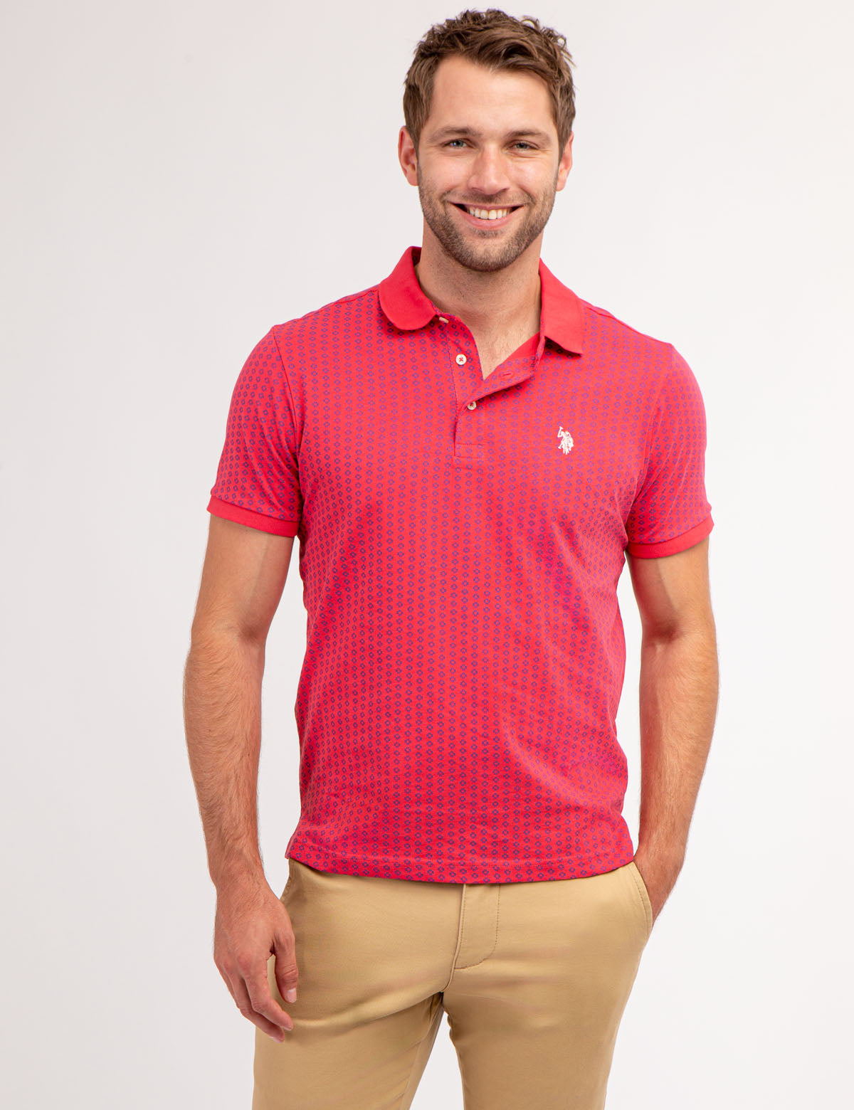 Men's Allover Print Cotton Polo Shirt with Embroidered Logo