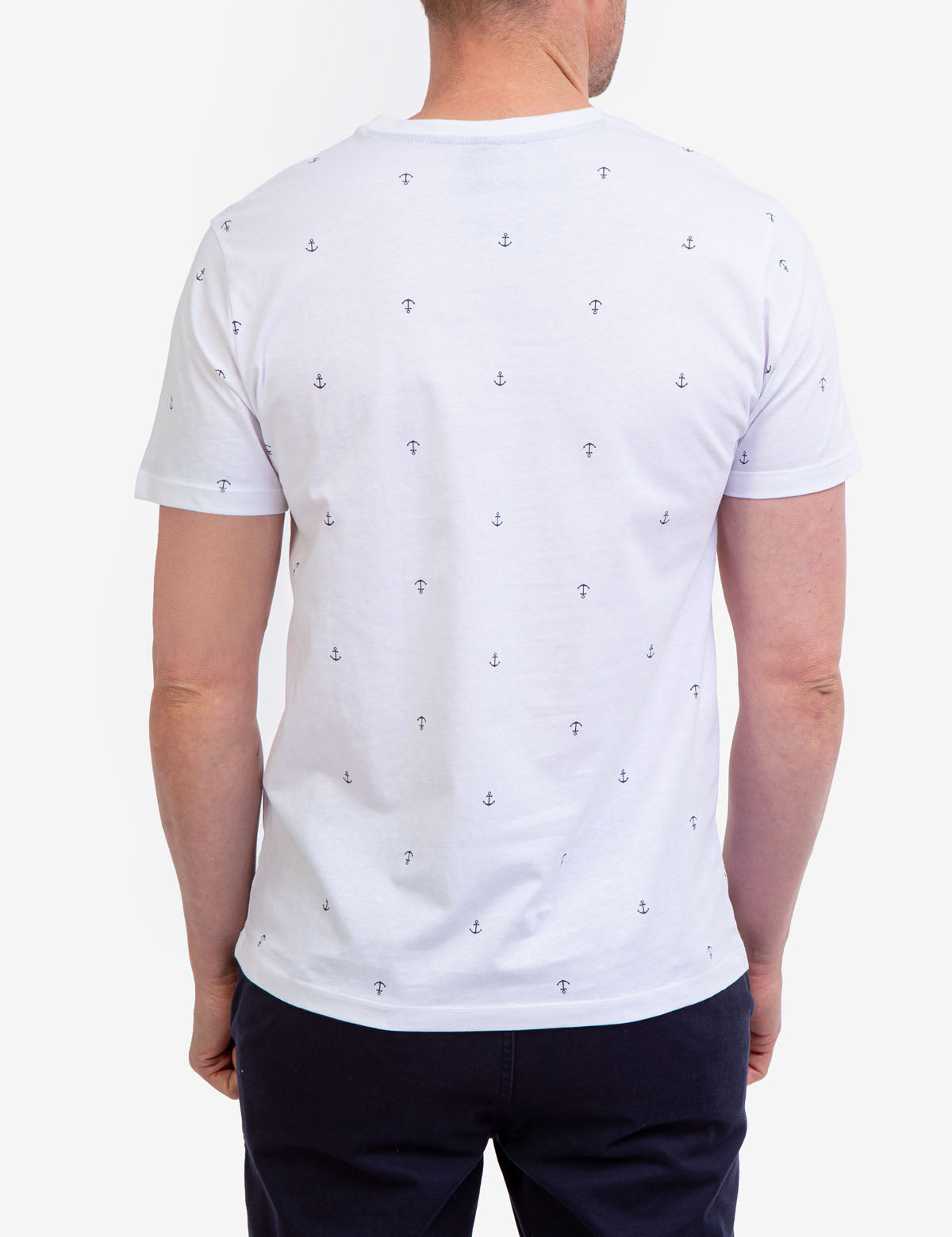 Anchor Print Jersey T-Shirt - All Over Pattern, Crew Neck, Short Sleeves