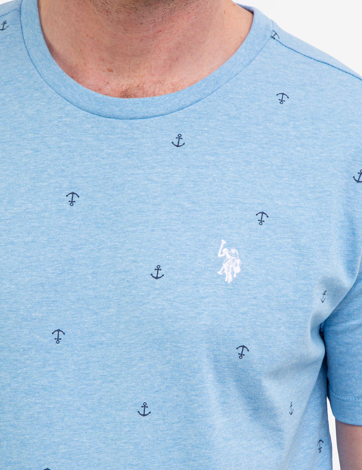 Anchor Print Jersey T-Shirt - All Over Pattern, Crew Neck, Short Sleeves