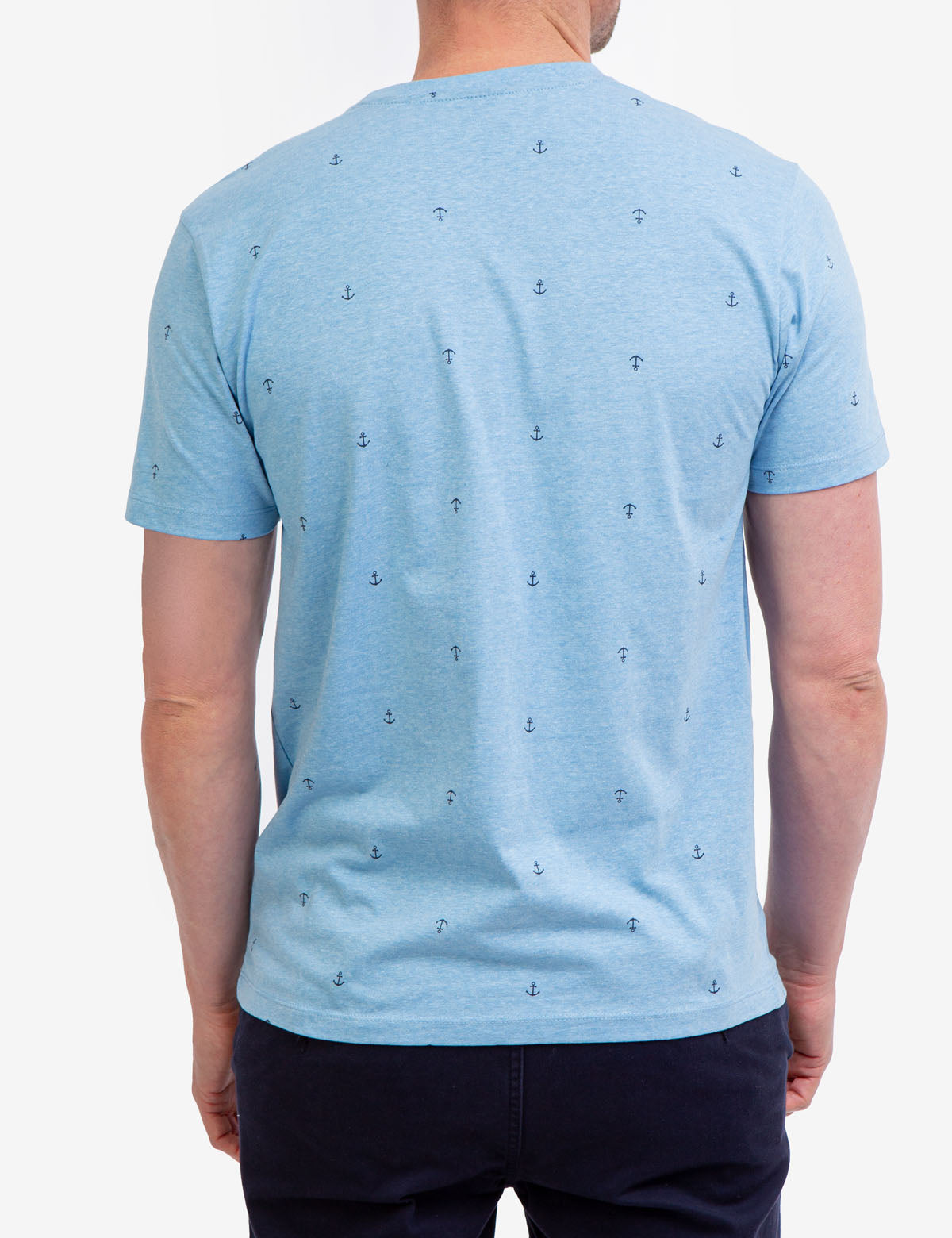 Anchor Print Jersey T-Shirt - All Over Pattern, Crew Neck, Short Sleeves