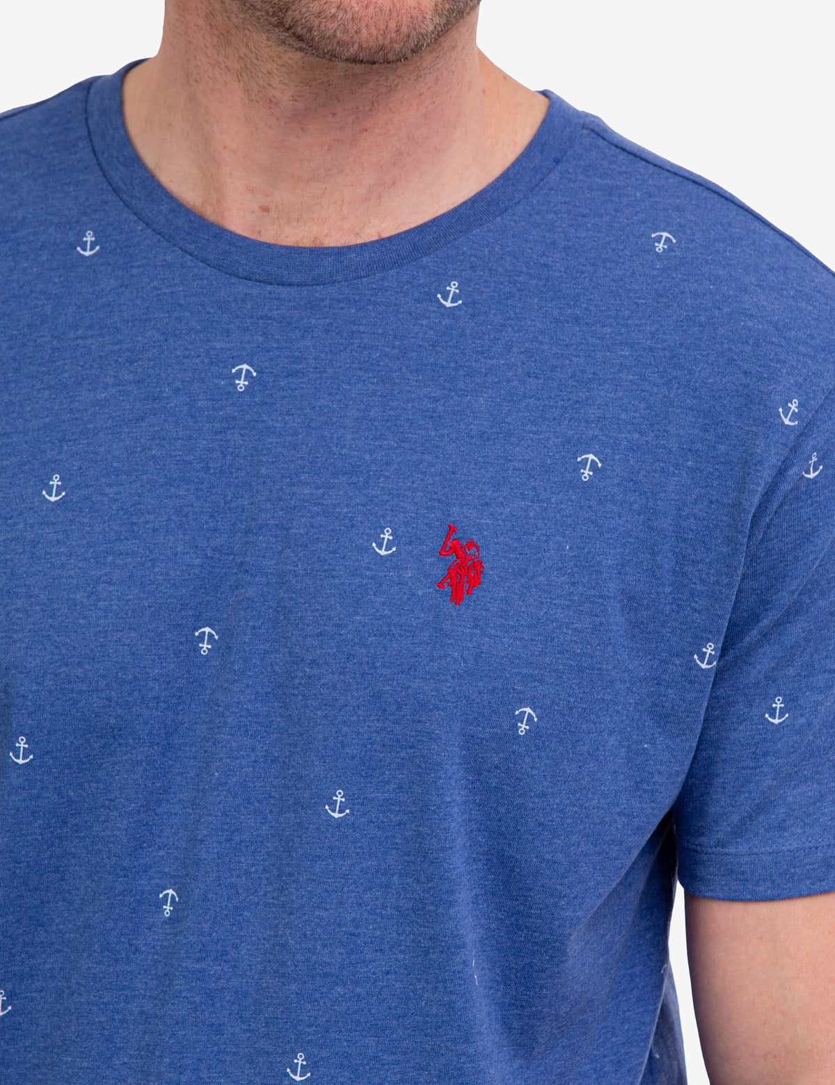 Anchor Print Jersey T-Shirt - All Over Pattern, Crew Neck, Short Sleeves