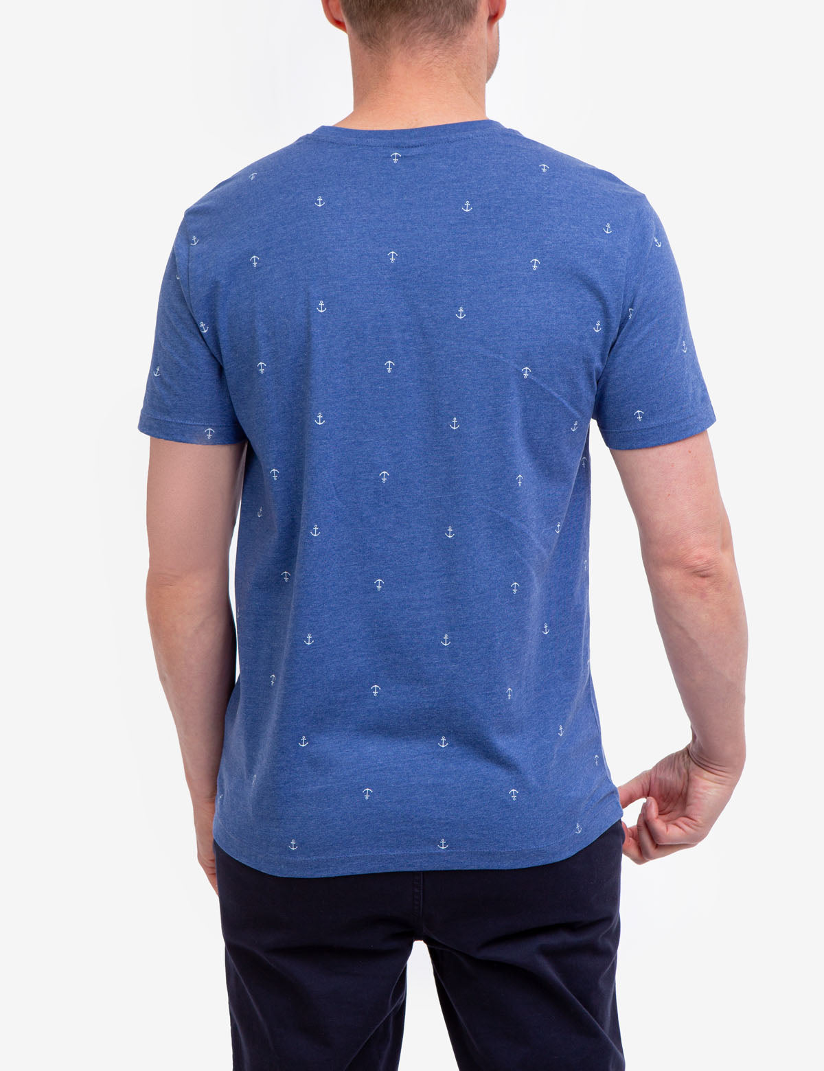 Anchor Print Jersey T-Shirt - All Over Pattern, Crew Neck, Short Sleeves