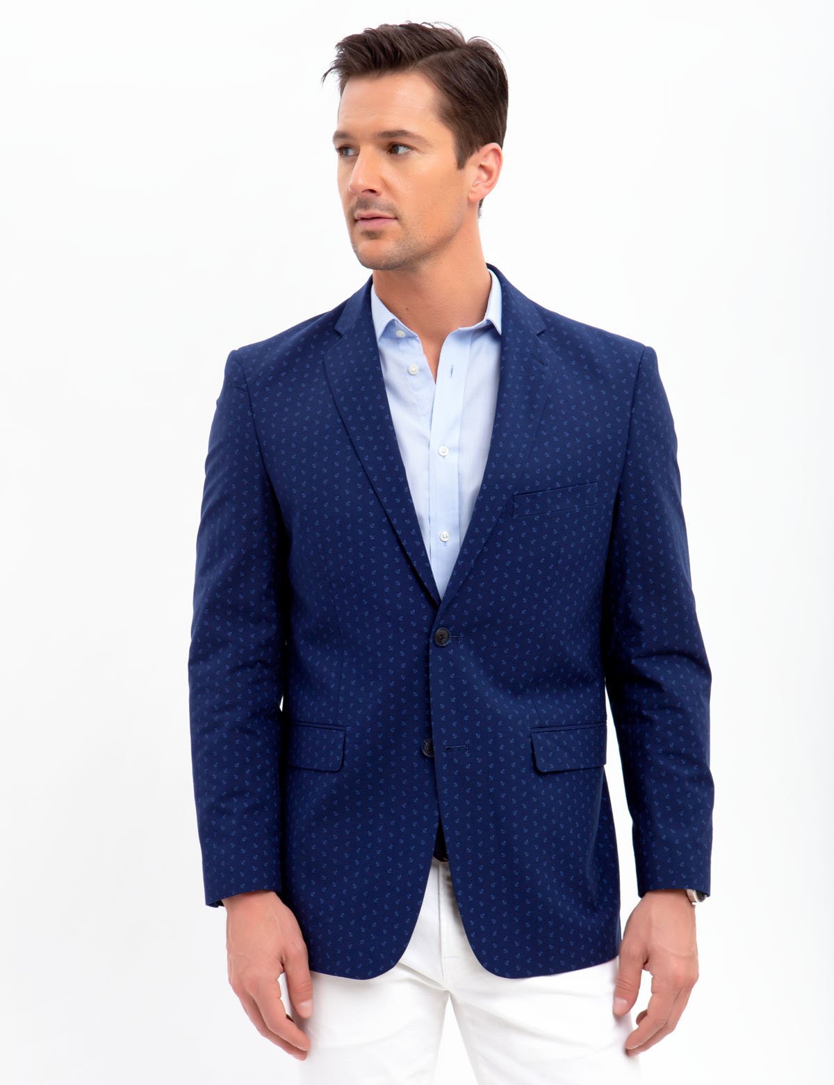 Anchor Print Cotton Sport Coat - Single Breasted Blazer for Men