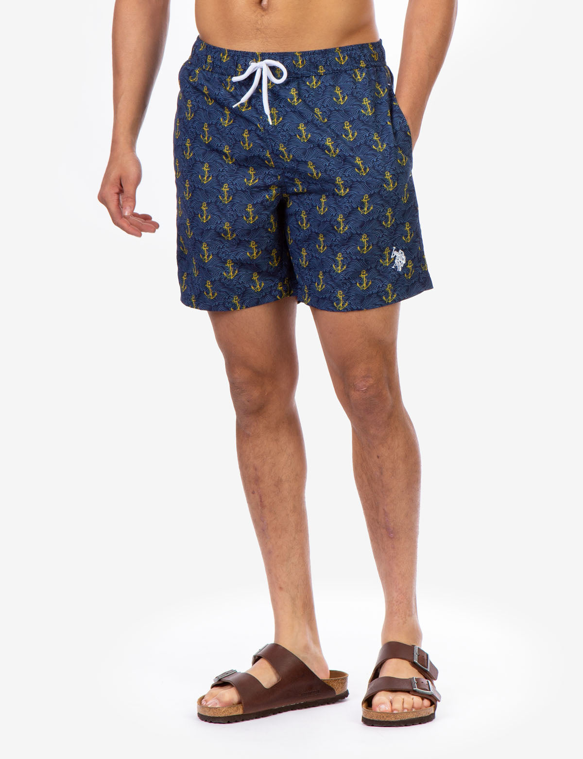 Anchor Print Swim Shorts for Men - 7" Inseam with Drawstring