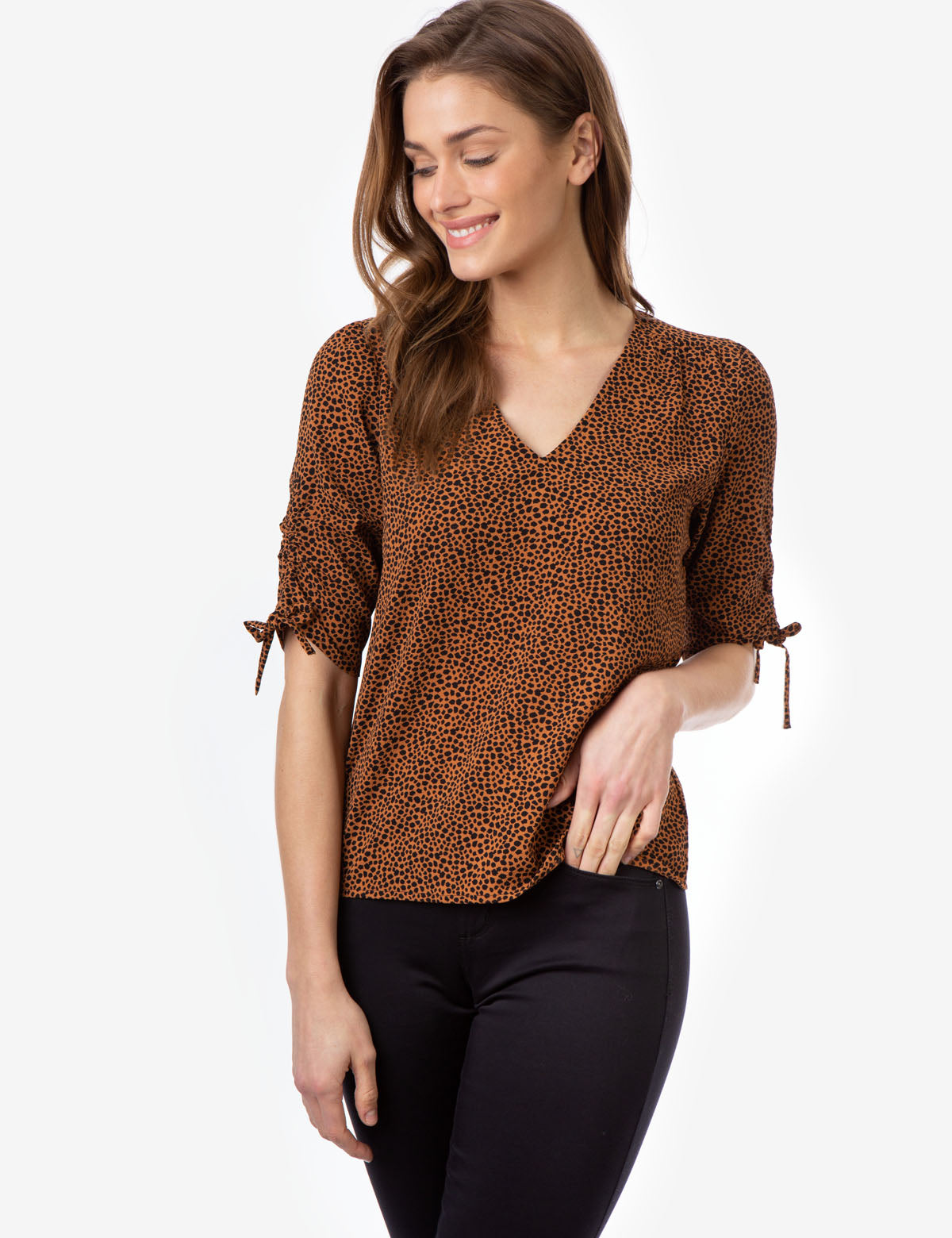 U.S. Polo Assn Animal Print Tie Sleeve Top