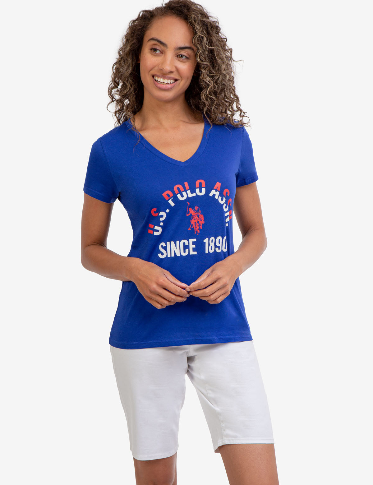 Men's V-Neck Graphic T-Shirt with Arch Logo Design - Short Sleeve Casual Tee