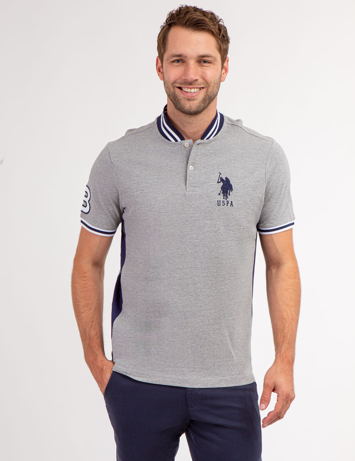 Men's Slim Fit Baseball Collar Polo Shirt - Cotton Pique with Contrast Trim