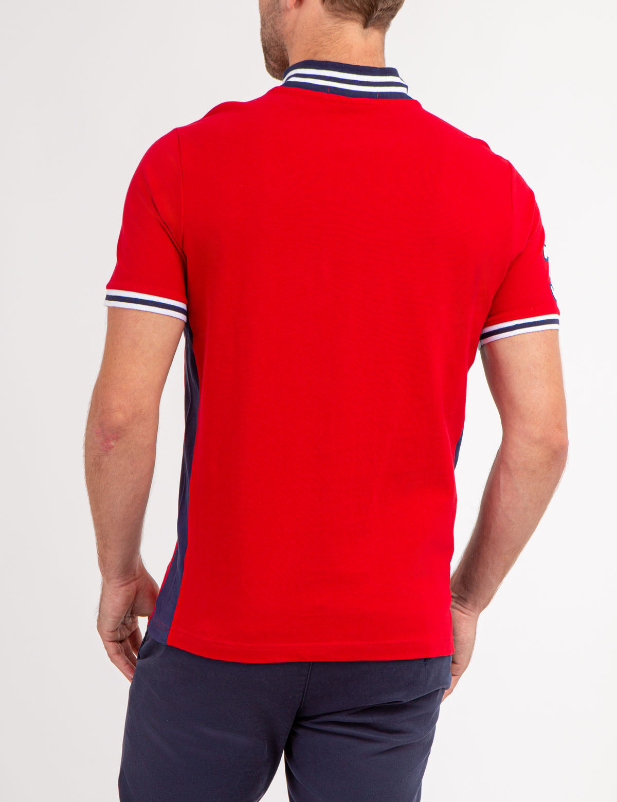 Men's Slim Fit Baseball Collar Polo Shirt - Cotton Pique with Contrast Trim