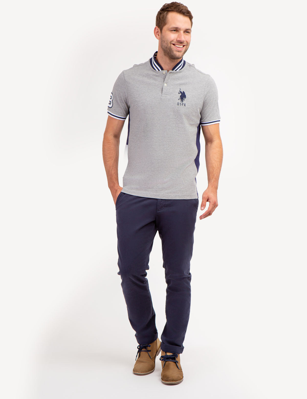 Men's Slim Fit Baseball Collar Polo Shirt - Cotton Pique with Contrast Trim