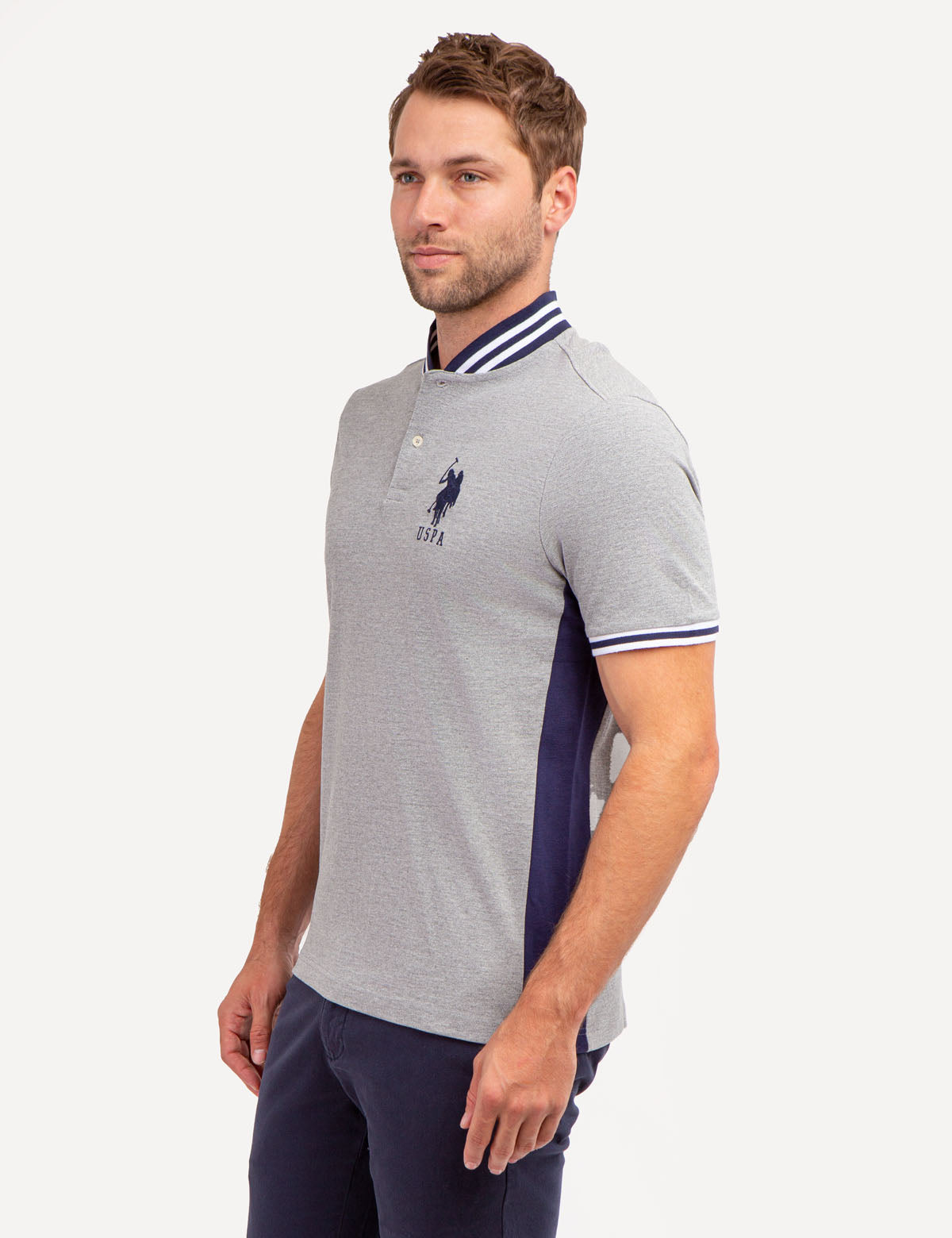 Men's Slim Fit Baseball Collar Polo Shirt - Cotton Pique with Contrast Trim