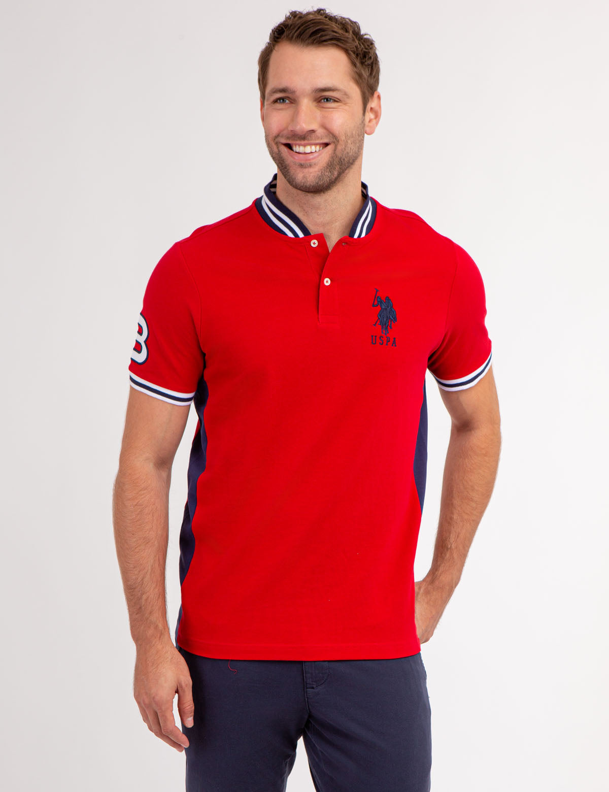 Men's Slim Fit Baseball Collar Polo Shirt - Cotton Pique with Contrast Trim