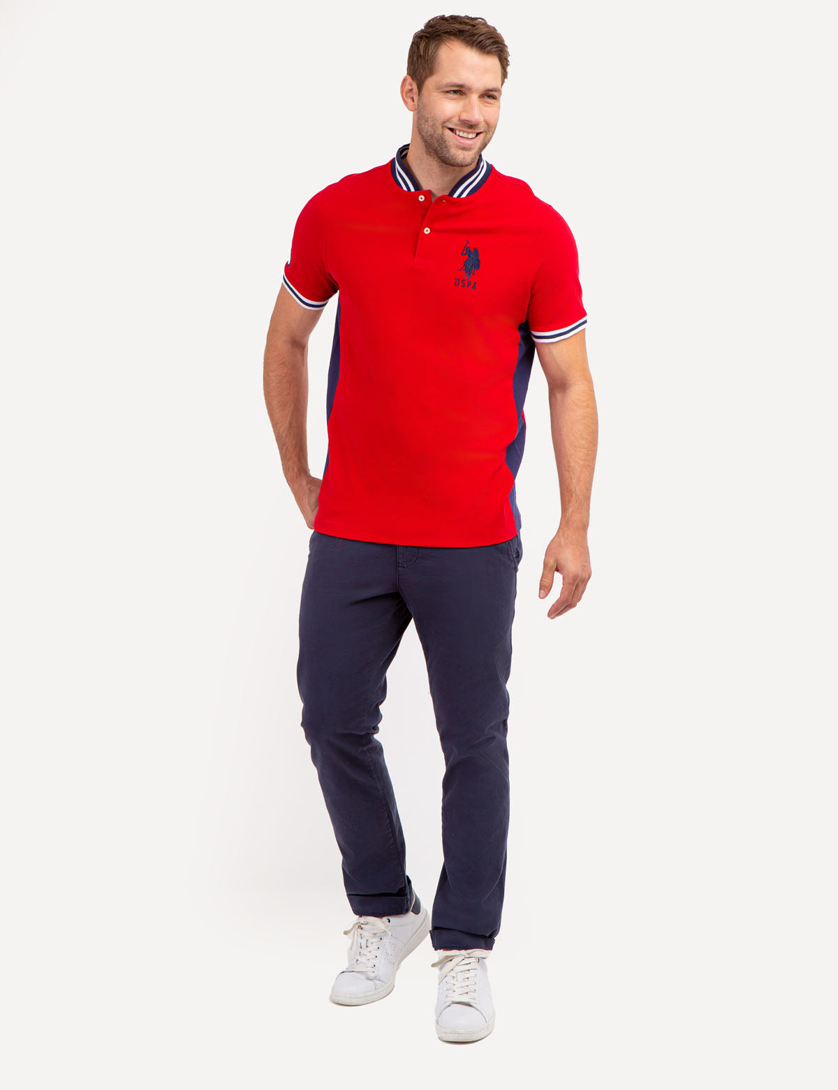 Men's Slim Fit Baseball Collar Polo Shirt - Cotton Pique with Contrast Trim