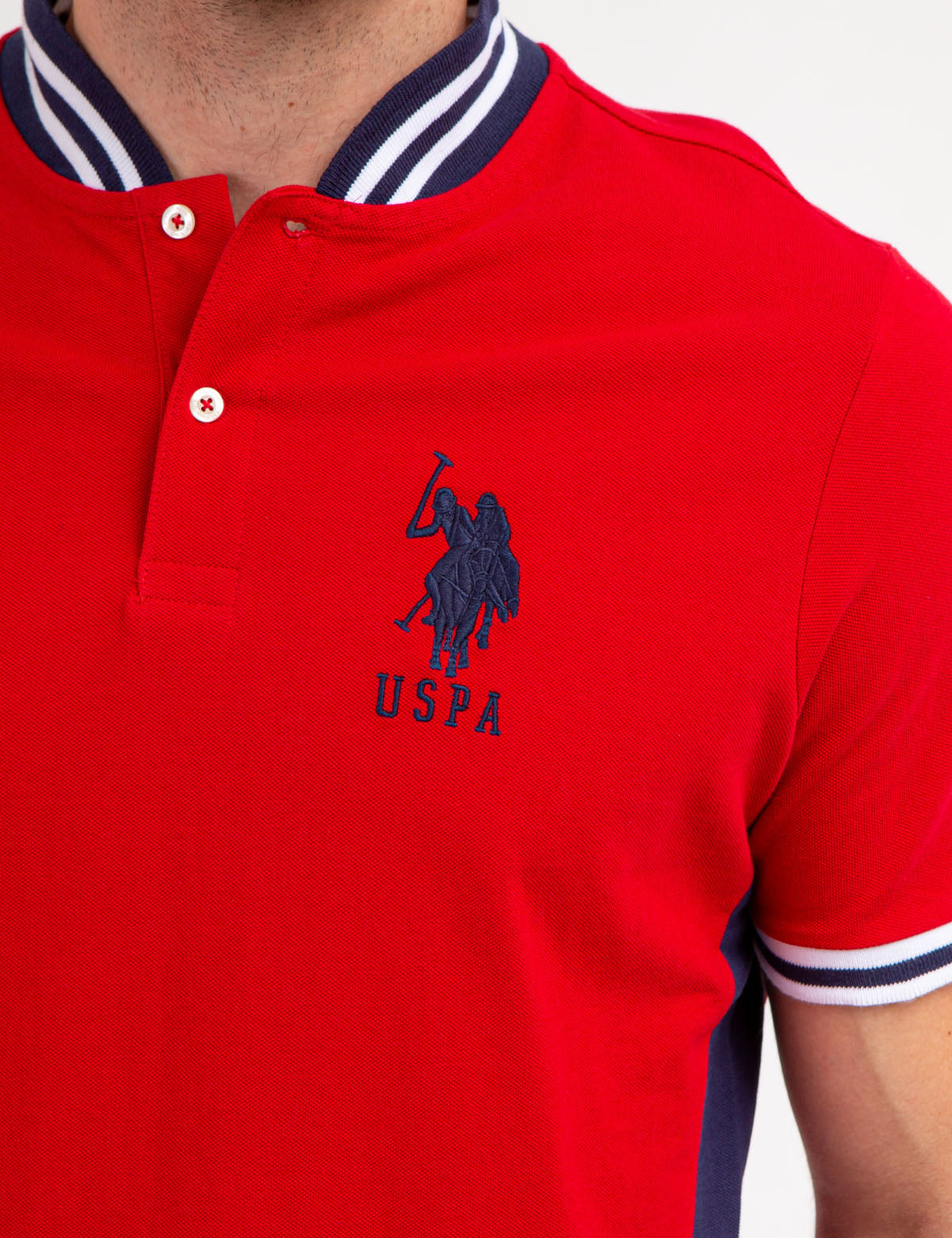 Men's Slim Fit Baseball Collar Polo Shirt - Cotton Pique with Contrast Trim
