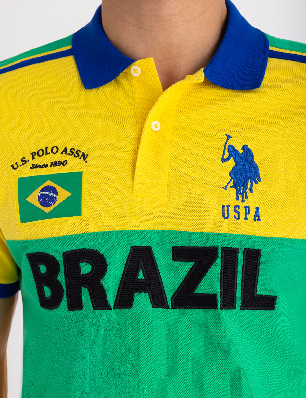 Brazil Color Block Pique Polo Shirt for Men - Casual Sporty Style