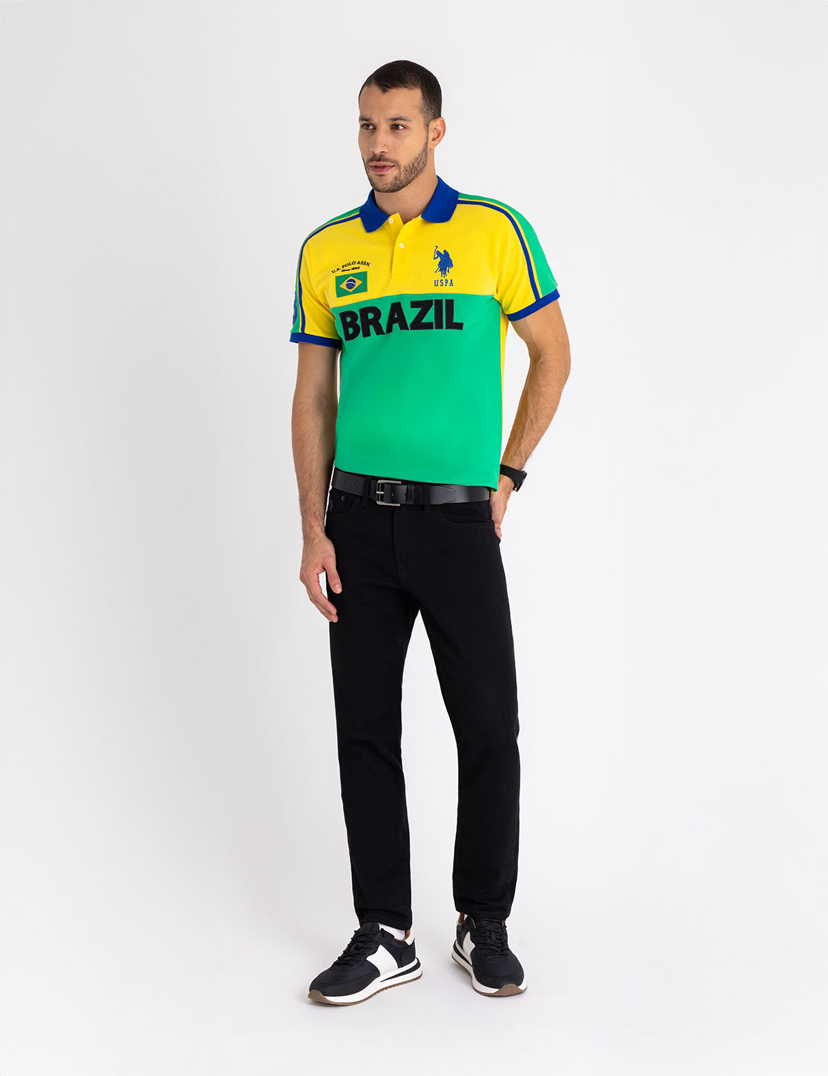 Brazil Color Block Pique Polo Shirt for Men - Casual Sporty Style