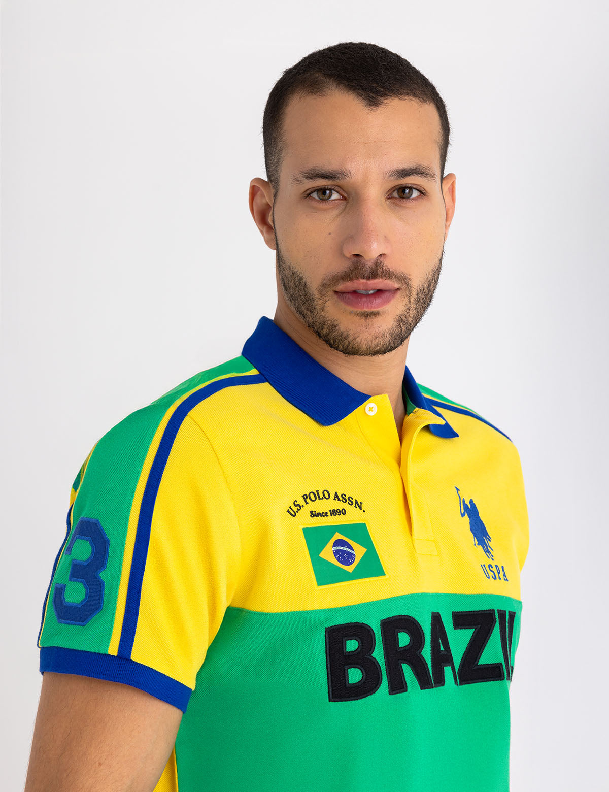 Brazil Color Block Pique Polo Shirt for Men - Casual Sporty Style