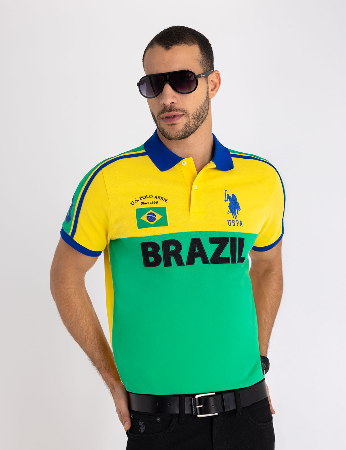 Brazil Color Block Pique Polo Shirt for Men - Casual Sporty Style