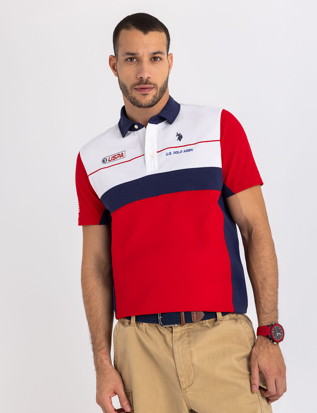 Color Block Graphic Pique Polo Shirt for Men