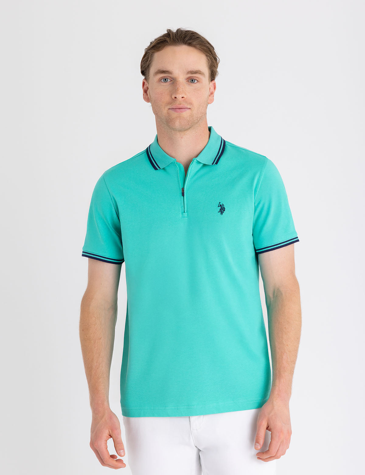Men's Zipper Placket Jersey Polo Shirt