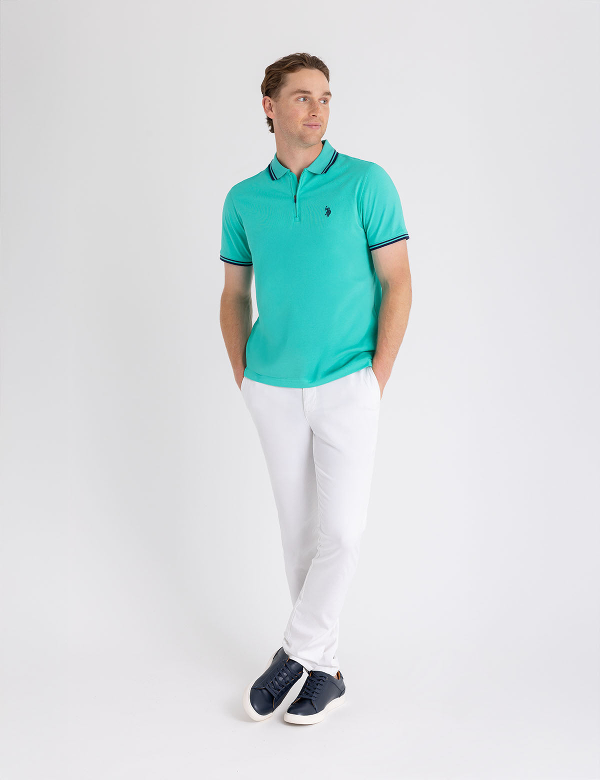 Men's Zipper Placket Jersey Polo Shirt