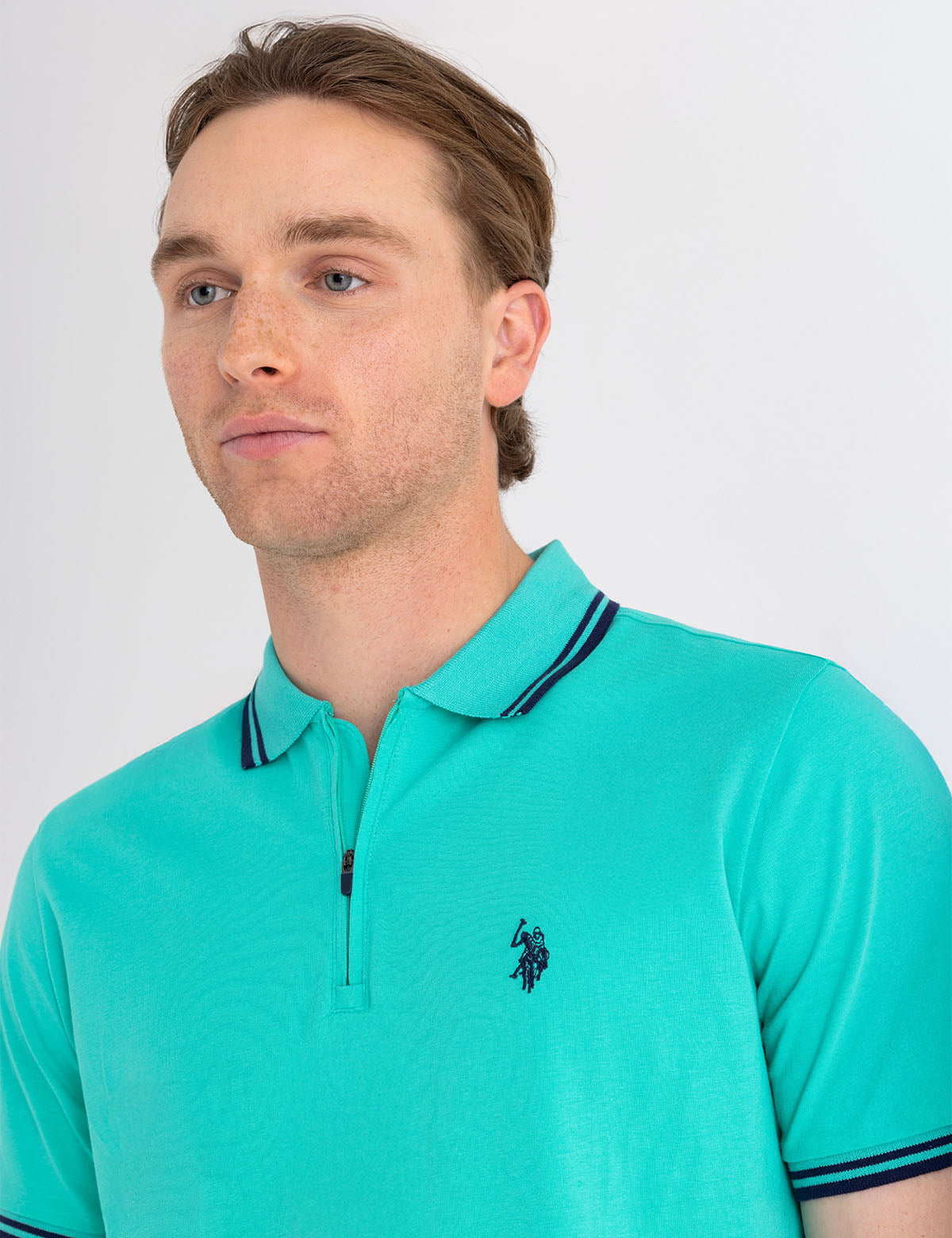 Men's Zipper Placket Jersey Polo Shirt
