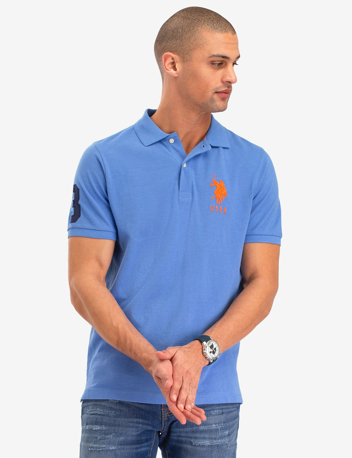 Men's Cotton Polo Shirt with Large Embroidered Logo