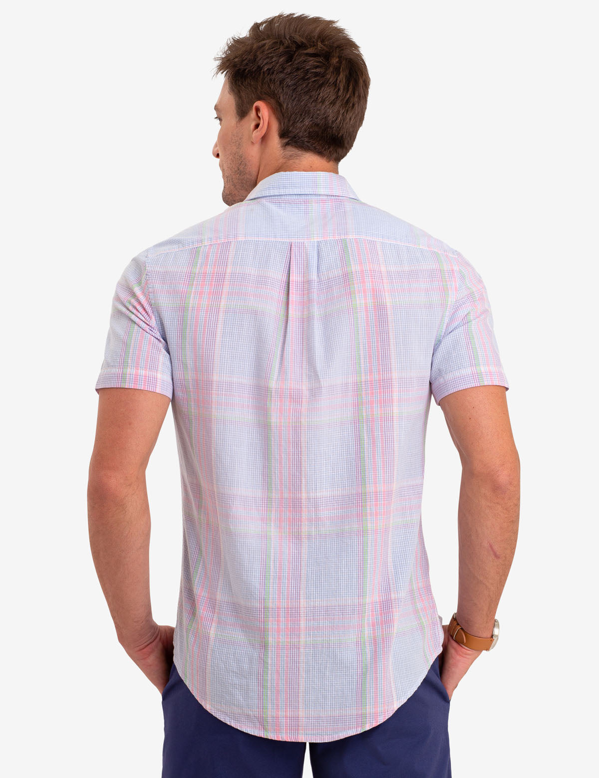 Plaid Short Sleeve Button-Up Shirt for Men