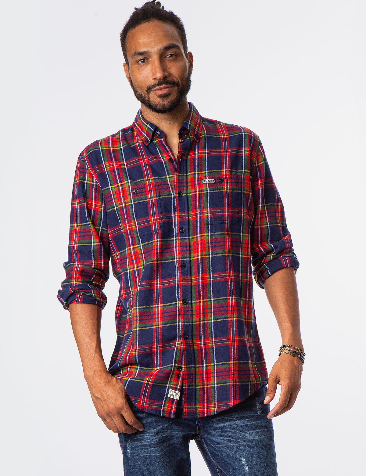 USPA Plaid Button-Up Shirt with Patch Pockets