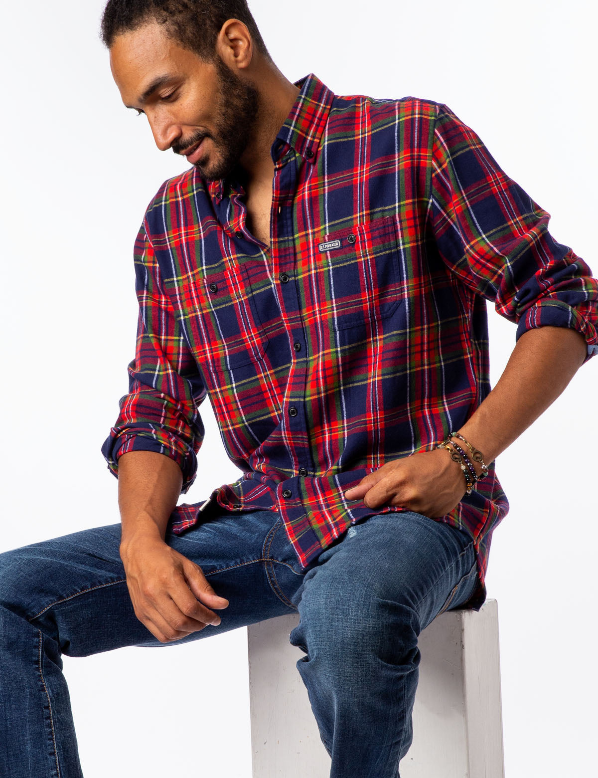 USPA Plaid Button-Up Shirt with Patch Pockets