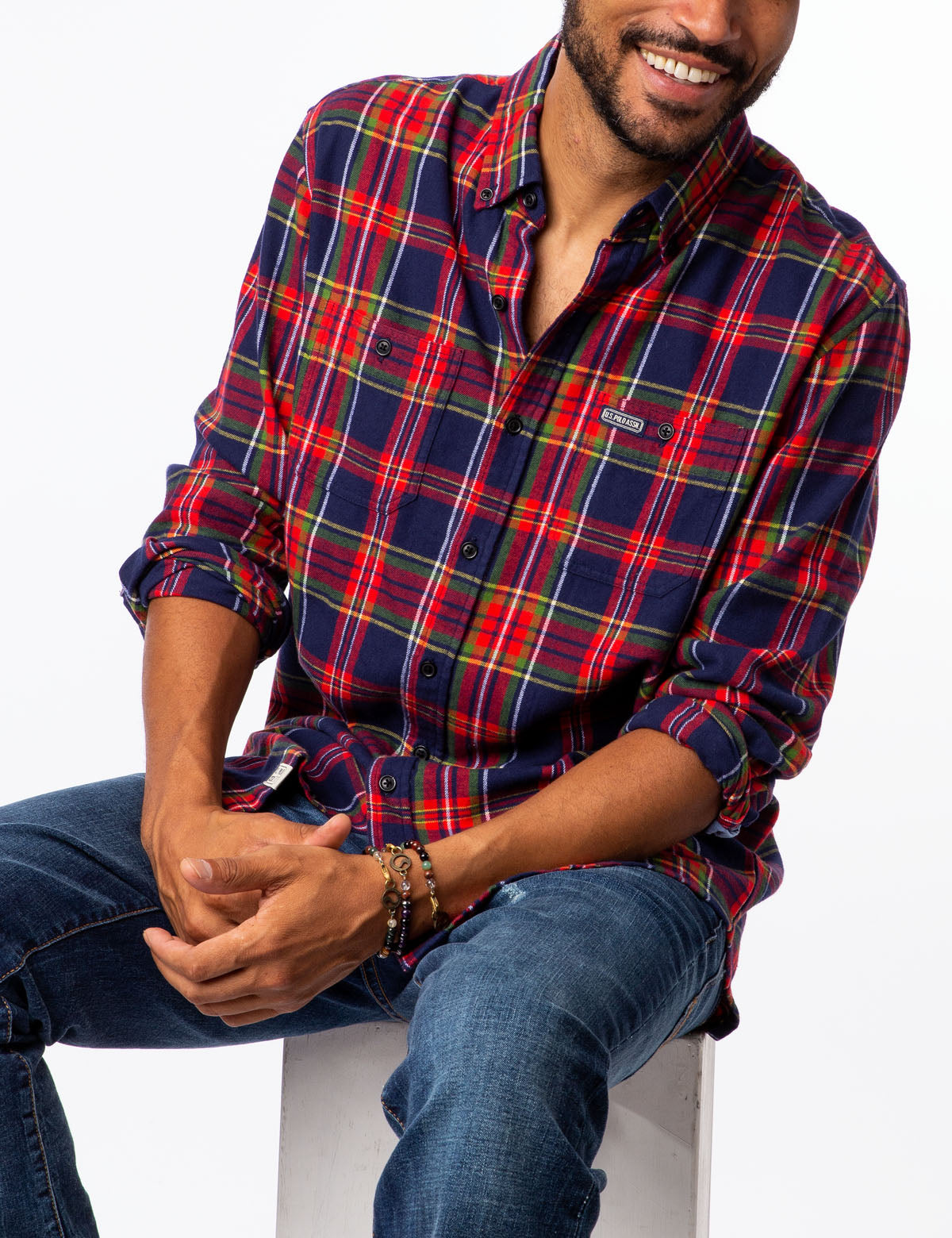 USPA Plaid Button-Up Shirt with Patch Pockets