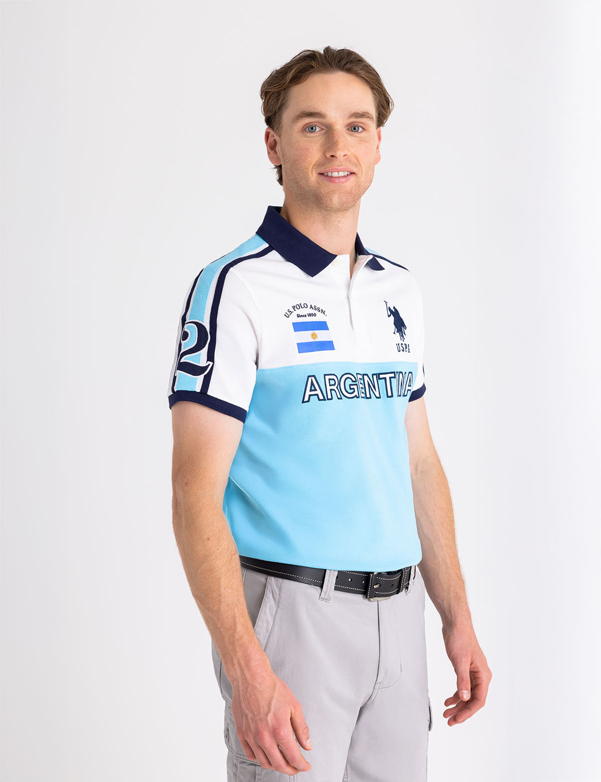 Argentina Color Block Pique Polo Shirt - Men's Casual Sportswear